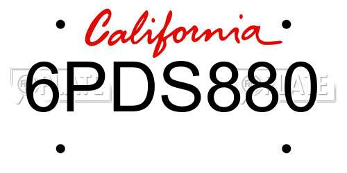 6PDS880 California License Plate