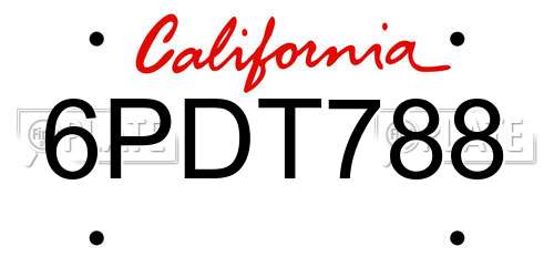 6PDT788 California License Plate