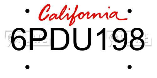 6PDU198 California License Plate