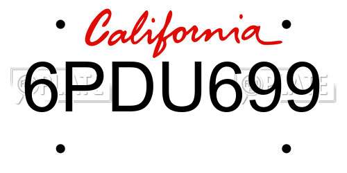 6PDU699 California License Plate