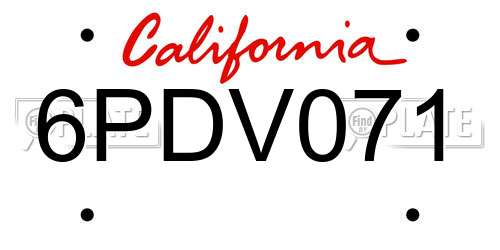 6PDV071 California License Plate