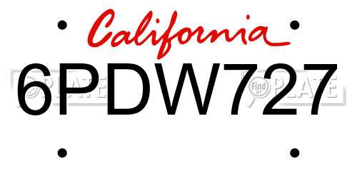6PDW727 California License Plate