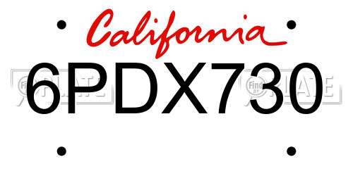 6PDX730 California License Plate