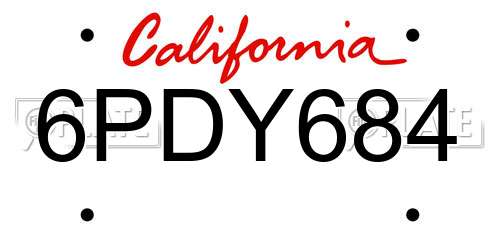 6PDY684 California License Plate
