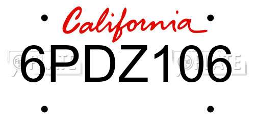 6PDZ106 California License Plate