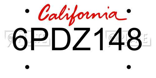 6PDZ148 California License Plate
