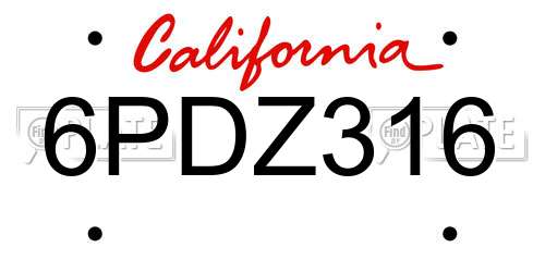 6PDZ316 California License Plate