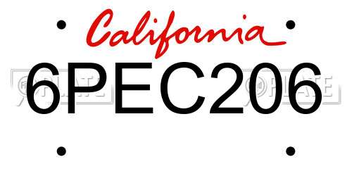 6PEC206 California License Plate