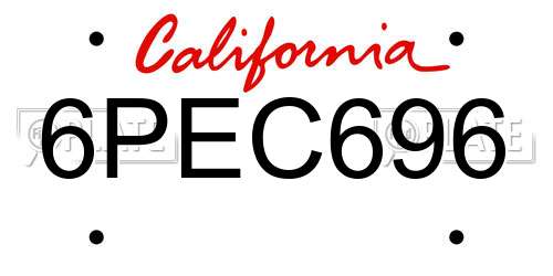6PEC696 California License Plate