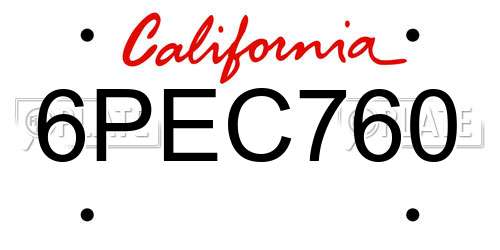 6PEC760 California License Plate