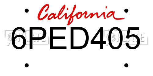 6PED405 California License Plate
