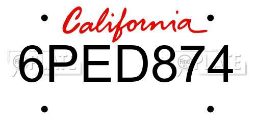 6PED874 California License Plate