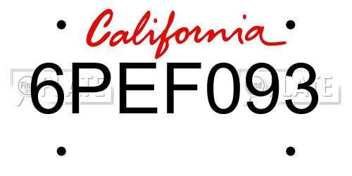 6PEF093 California License Plate