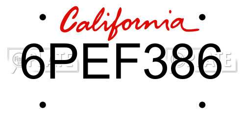6PEF386 California License Plate