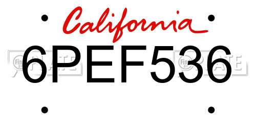 6PEF536 California License Plate