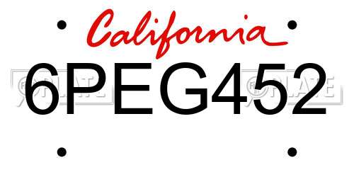 6PEG452 California License Plate