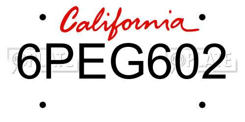 6PEG602 California License Plate