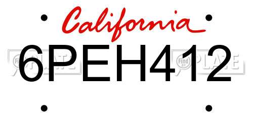 6PEH412 California License Plate