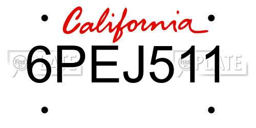 6PEJ511 California License Plate