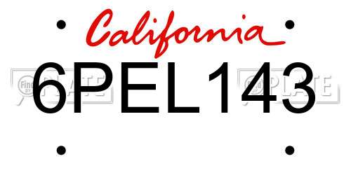 6PEL143 California License Plate