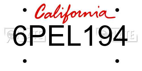 6PEL194 California License Plate