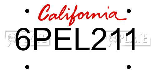 6PEL211 California License Plate