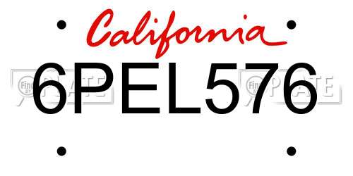 6PEL576 California License Plate