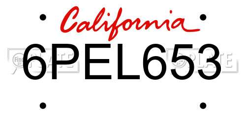 6PEL653 California License Plate