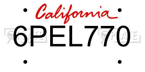 6PEL770 California License Plate