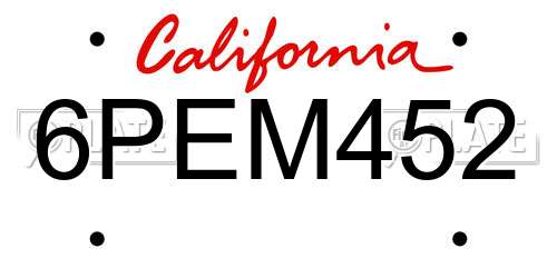 6PEM452 California License Plate