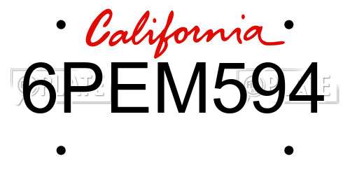 6PEM594 California License Plate