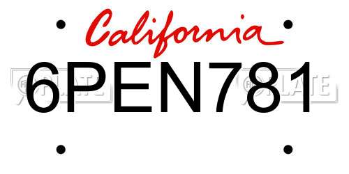 6PEN781 California License Plate
