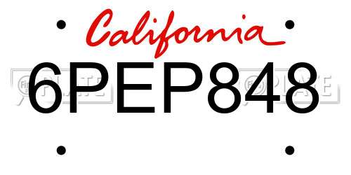 6PEP848 California License Plate