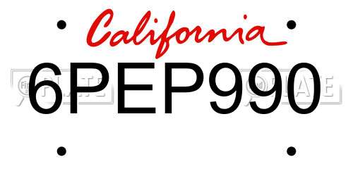 6PEP990 California License Plate