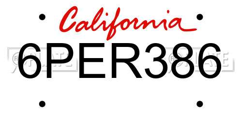 6PER386 California License Plate