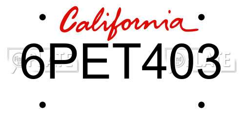 6PET403 California License Plate