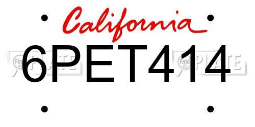 6PET414 California License Plate