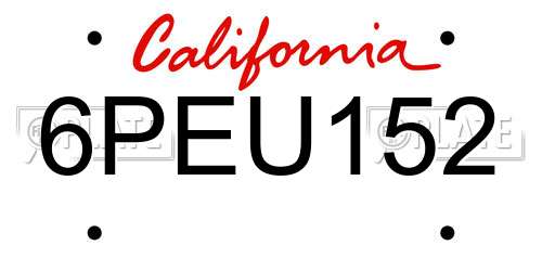 6PEU152 California License Plate