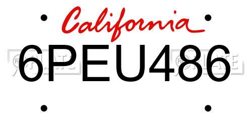 6PEU486 California License Plate