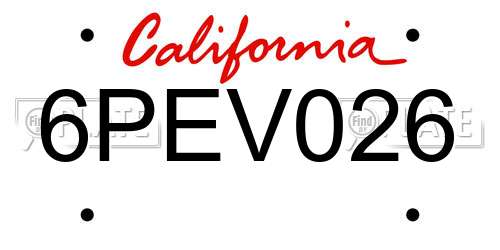 6PEV026 California License Plate