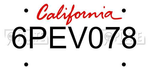 6PEV078 California License Plate