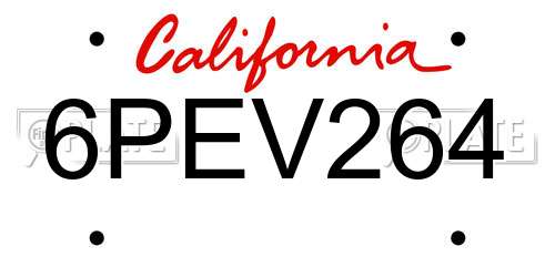 6PEV264 California License Plate