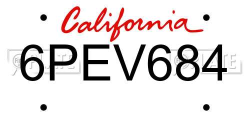 6PEV684 California License Plate