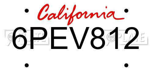 6PEV812 California License Plate
