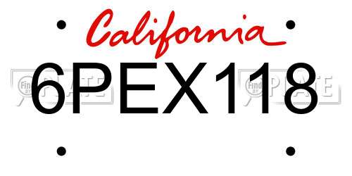 6PEX118 California License Plate