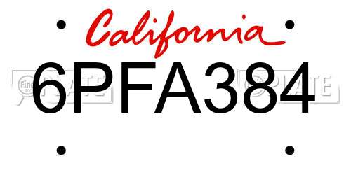 6PFA384 California License Plate