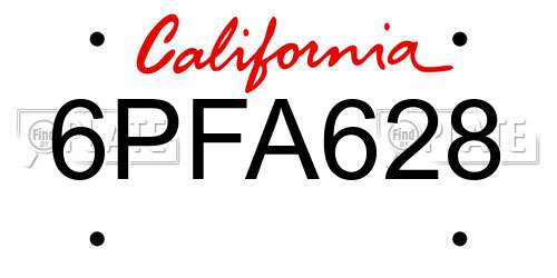 6PFA628 California License Plate