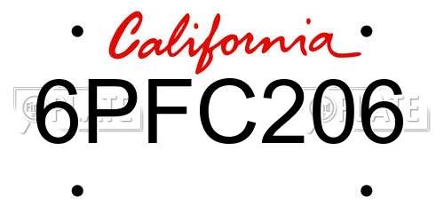 6PFC206 California License Plate