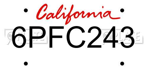 6PFC243 California License Plate