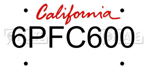 6PFC600 California License Plate